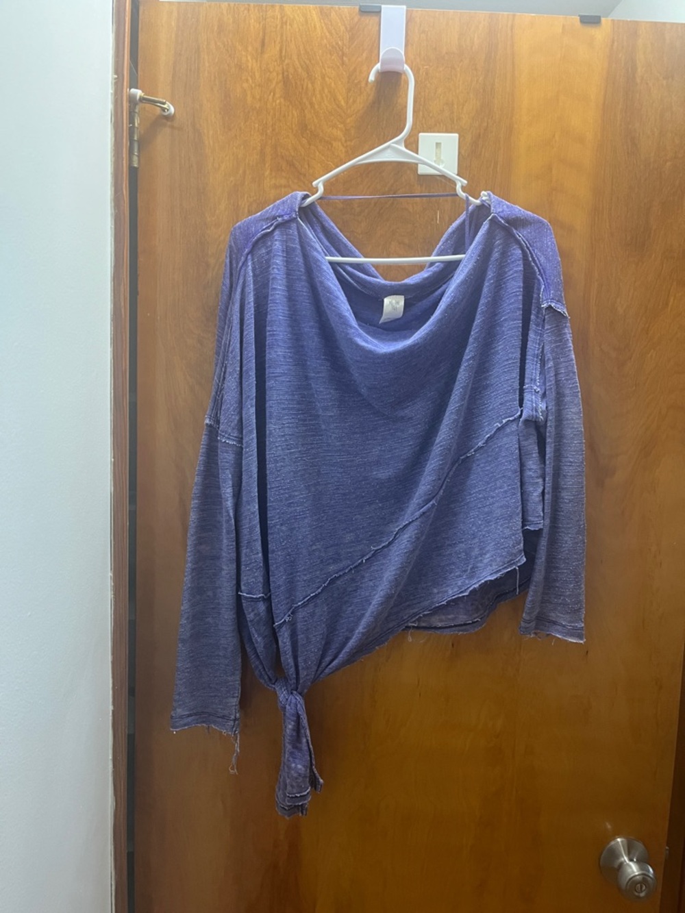 We The Free Washed Purple Tie-Knot Long Sleeve Off-the-Shoulder Tunic